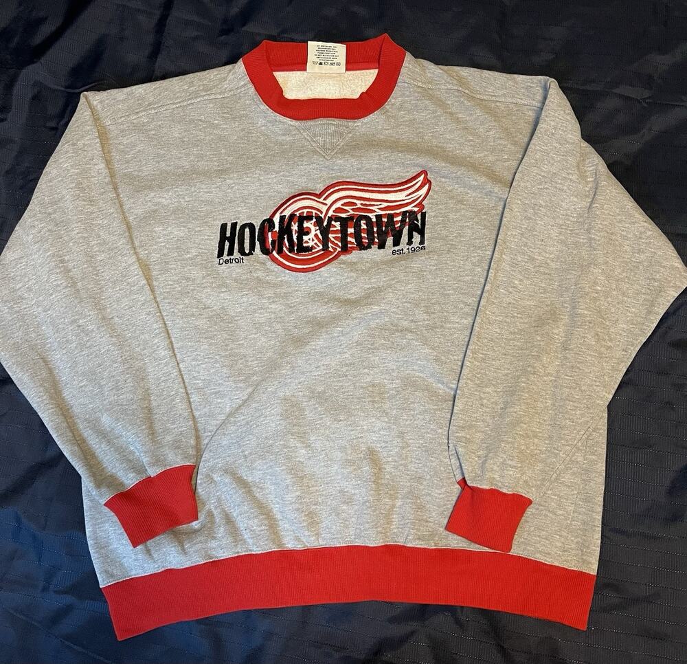 Vintage Detroit Red Wings Sweatshirt Men's XL Gray Ringer Hockeytown Lee Sport